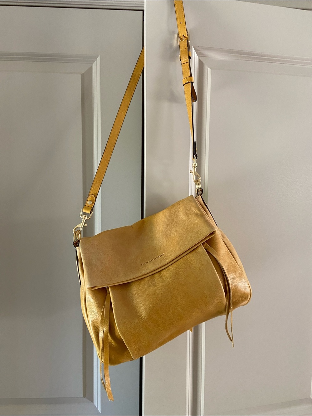 Aimee Kestenberg Mustard Yellow Fold-Over Leather Shoulder Bag